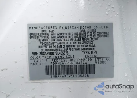 2025 Nissan Kicks Sr Intelligent Awd z USA, uszkodzony, nr VIN 3N8AP6DD7SL405878